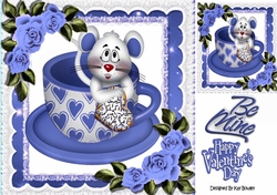 Cute little mouse in teacup with blue roses 8x8