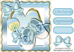 Baby Boys Shoes & Rattle on a pretty blue heart 8x8
