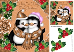 Wishing you a very merry christmas cute penguins in gold 8x8