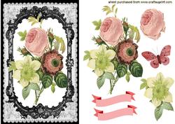 Lovely Flowers in Lace Frame with Butterfly