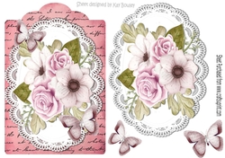 rose painted roses and paper butterflies on script topper & lace