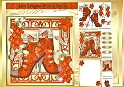Pretty orange vintage lace boot, with orange flowers 8x8 mini kit