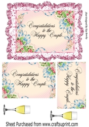 Pretty wedding card with flowers and champagne pyramids