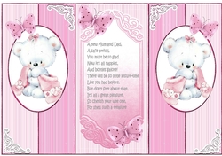 Cute little pink teddy for baby girl pop out card