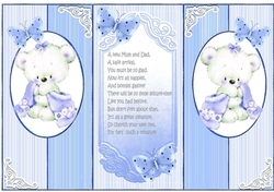 Cute little blue teddy for baby boy pop out card