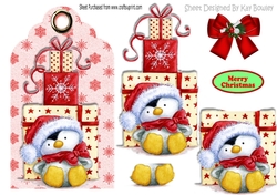 cute penguin in santa hat with presents on a tag