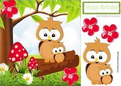 Cute moment with mamma, mother owl and baby 8x8