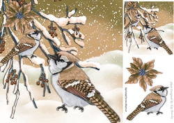Pretty gold birds in the snow with berries 8x8