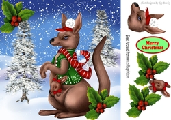 kangaroo with little joey in her pouch in the snow 8x8
