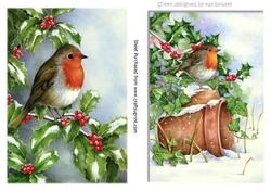 Two lovely A5 christmas card fronts/toppers of robins