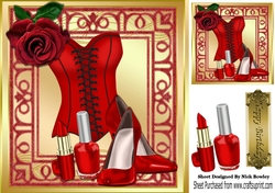 Pretty red corset, red rose in ornate 8x8 frame