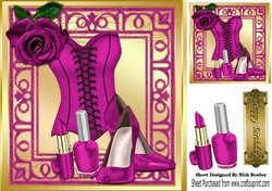 Pretty cerise corset, red rose, and red lippy in ornate 8x8 frame