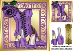 Pretty purple corset, purple rose in ornate 8x8 frame