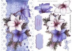 Pretty lilac and white Amaryllis on lace with bow A5