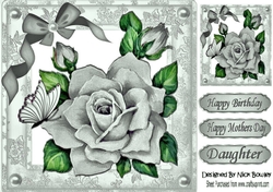pretty painted big silver rose, with bow and butterflies