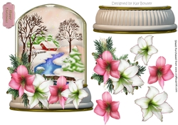 pretty glass snow dome with scenery and floral arrangement