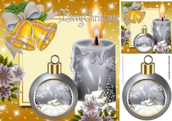 Pretty silver candle with church and bauble, with holly 8x8