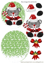 Koala bear in santa hat with bows rocker card