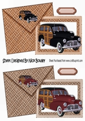 1948 Vintage woody cars on card with envelope card fronts