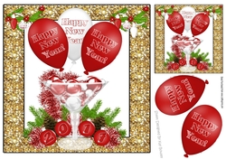 Red New Year Balloon & Glass of festive baubles 8x8