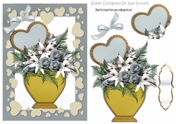 silver roses in a vase for my valentine, with silver bow in heart frame