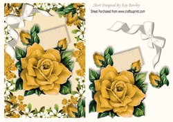 Pretty gold roses with diamante bow in flower frame