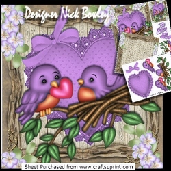 Cute little love birds in purple on a heart with flowers 8x8 mini kit