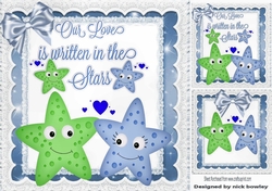Our love is written in the stars, with lace and blue bow 8x8