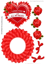 Love you with all my heart, with red roses rocker card