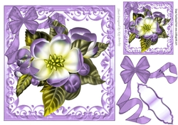 Pretty purple flower in ornate scroll frame with organza bow