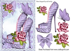 Pretty lilac polka dot shoes, pink roses, & butterflies with lace A5