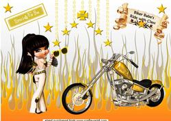 Cute Little Biker Babe with Motorbike A4 Topper