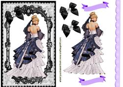 Elegant Lady in Gown Wth Ribbon Posies