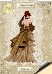 Elegant Lady in Gown on Ecru Lace with Pearls A4 Topper