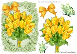 pretty yellow tulips with green butterflies and yellow bow