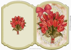 pretty red tulips with bow & pearls bracket card