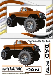 brown monster truck, in funky frame
