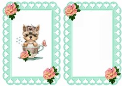 cute little yorkie in a teacup with roses and bow A5 insert