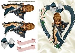 Cute Little Lady with Parasol in Heart Frame