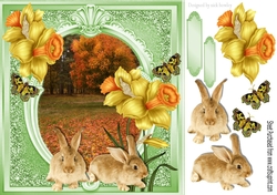 Pretty daffodils with woodland and bunnies 8x8
