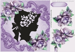 pretty purple roses with vintage silhouette lady 8x8