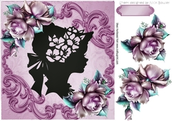 pretty pink roses with vintage silhouette lady 8x8