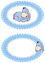 Cute little Donkey with blue bow in gingham oval frame insert