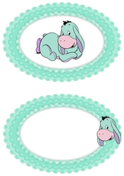 Cute little  Donkey with turq bow in gingham oval frame insert