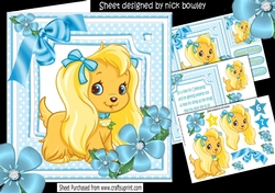 Puppy Love for a princess with blue bow and flowers 8x8 mini kit