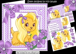 Puppy Love for a princess with purple bow and flowers 8x8 mini kit