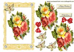 Pretty Flowers in Lace Frame with Diamonds