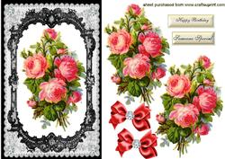 Beautiful Spray of Red Roses in Lace Frame