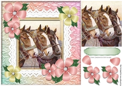 Three lovely horses with pretty flowers 8x8