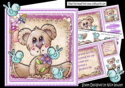 Stitches the bear with little blue birds 8x8 mini kit
